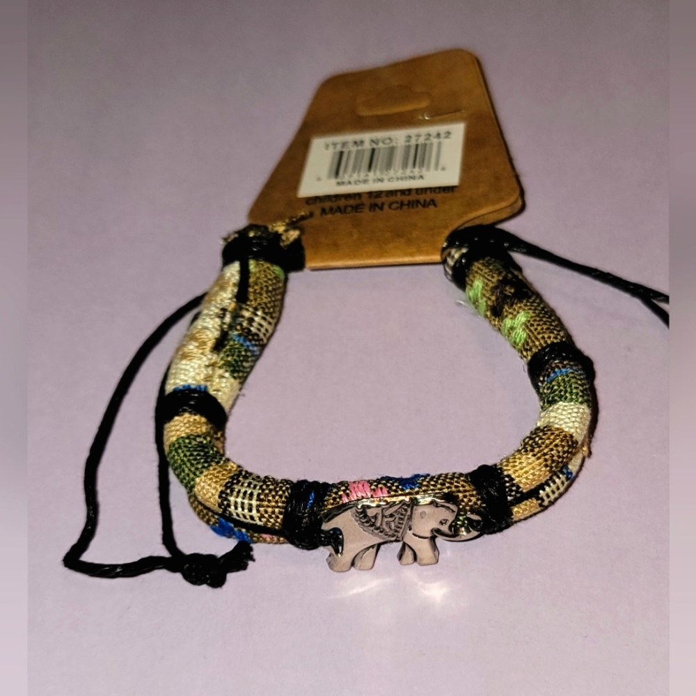 Leather Elephant Aztec Macrame Wrap Bracelet - Green Multicolor - Adjustable
